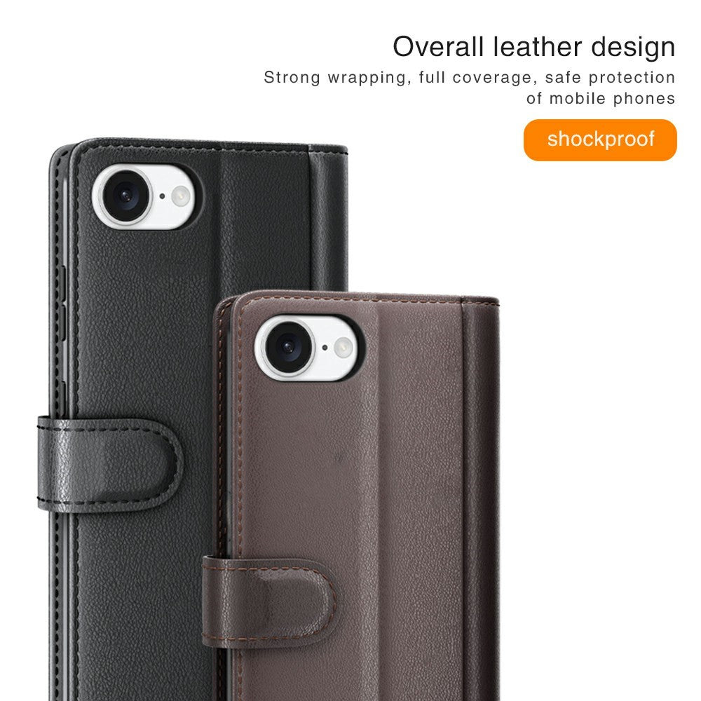 For iPhone 17e / 16e Case Genuine Split Leather Phone Cover with Wallet Stand