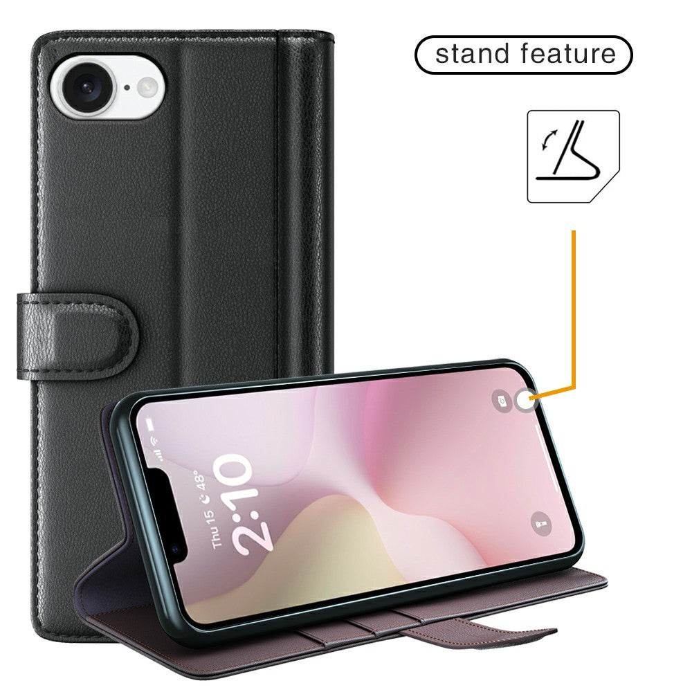 For iPhone 17e / 16e Case Genuine Split Leather Phone Cover with Wallet Stand
