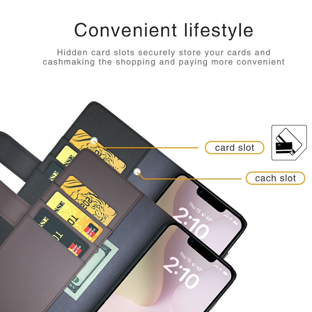 For iPhone 17e / 16e Case Genuine Split Leather Phone Cover with Wallet Stand