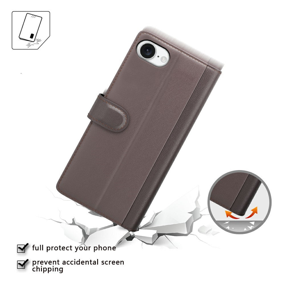 For iPhone 17e / 16e Case Genuine Split Leather Phone Cover with Wallet Stand