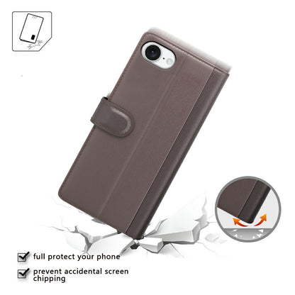 For iPhone 17e / 16e Case Genuine Split Leather Phone Cover with Wallet Stand