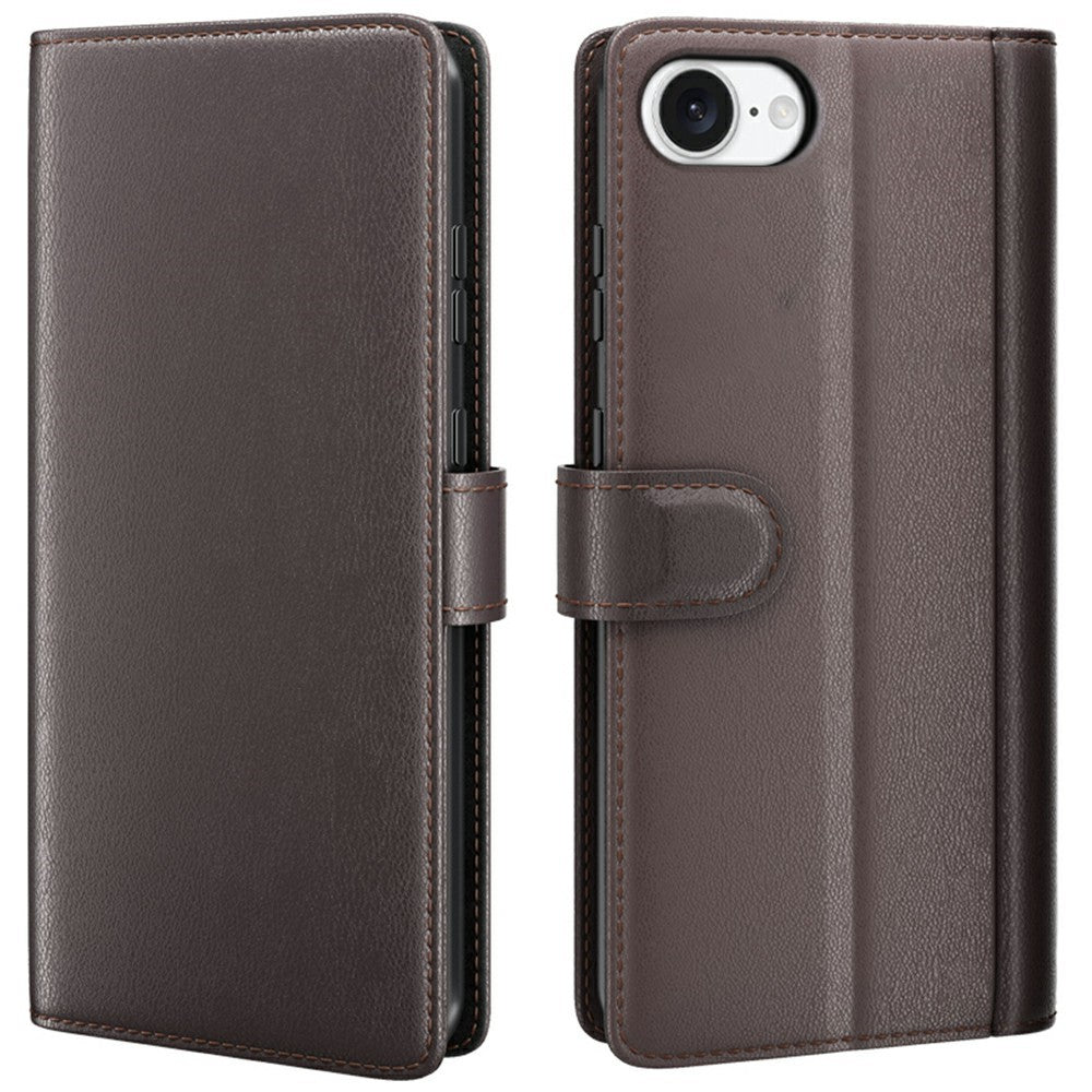 For iPhone 17e / 16e Case Genuine Split Leather Phone Cover with Wallet Stand