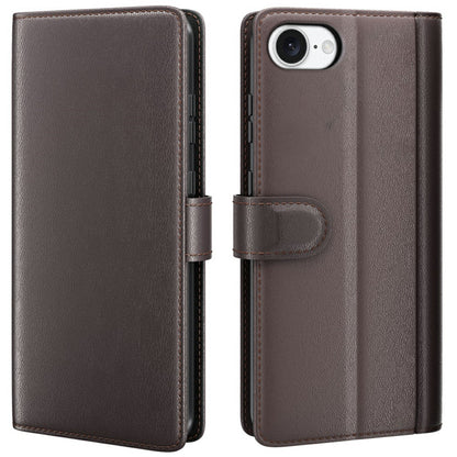 For iPhone 17e / 16e Case Genuine Split Leather Phone Cover with Wallet Stand