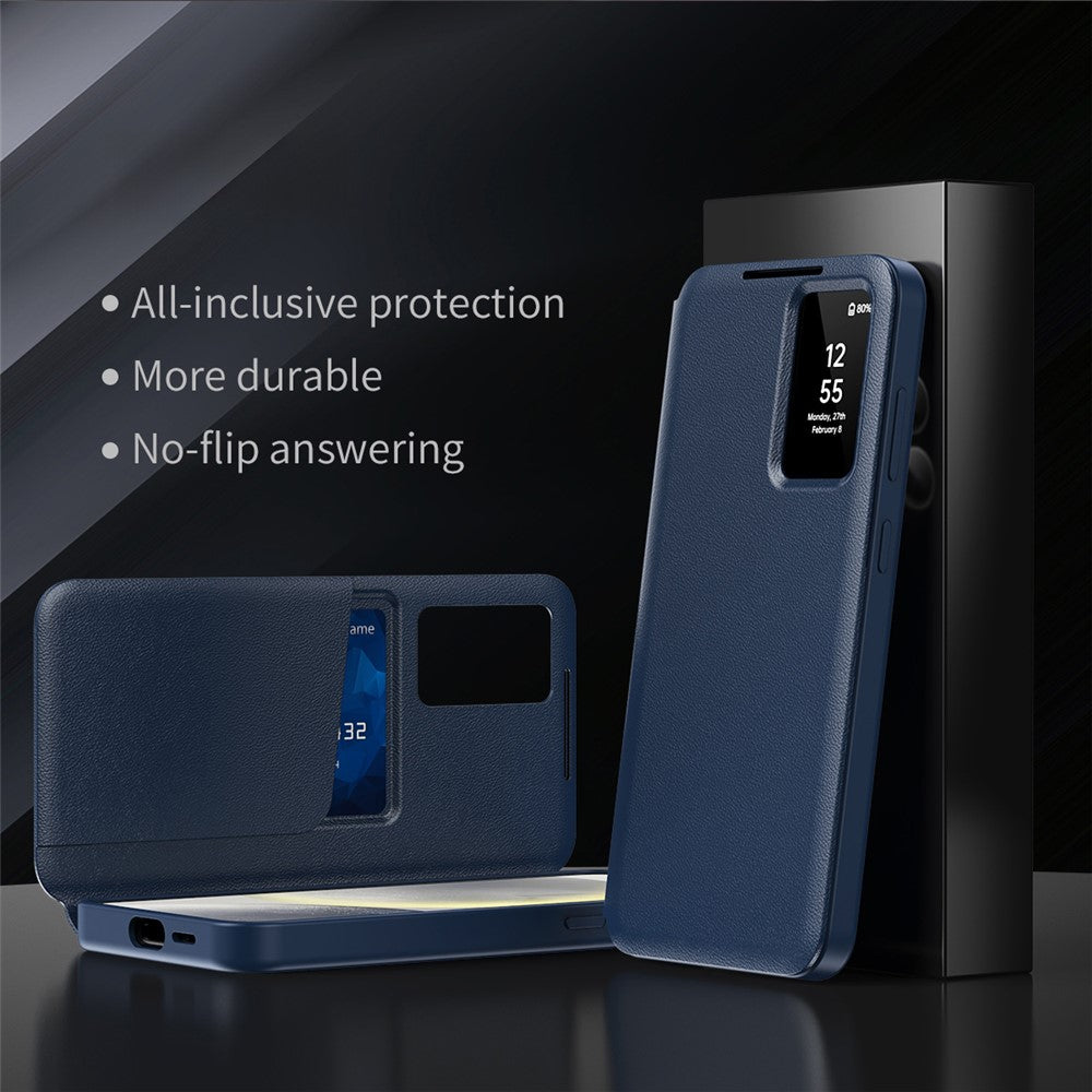 Leder Hülle mit Sichtfenster und Kartenfach für Samsung Galaxy S25