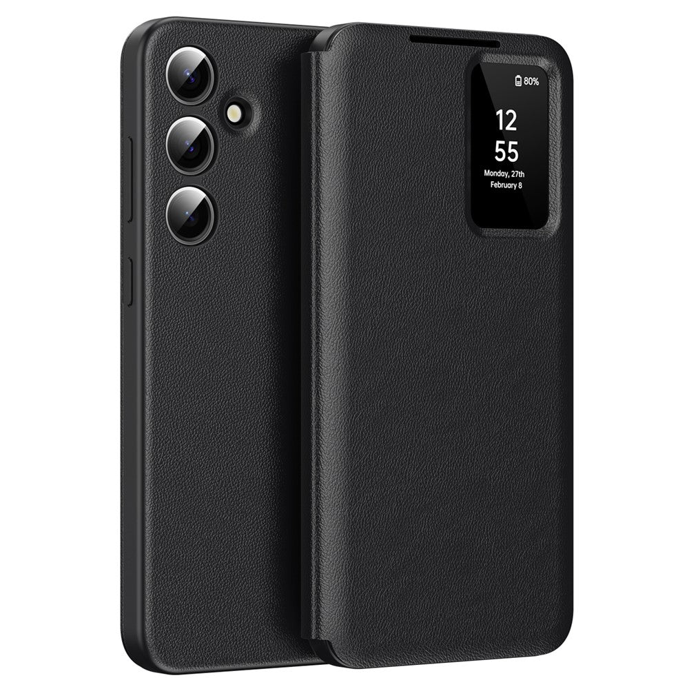 Leder Hülle mit Sichtfenster und Kartenfach für Samsung Galaxy S25