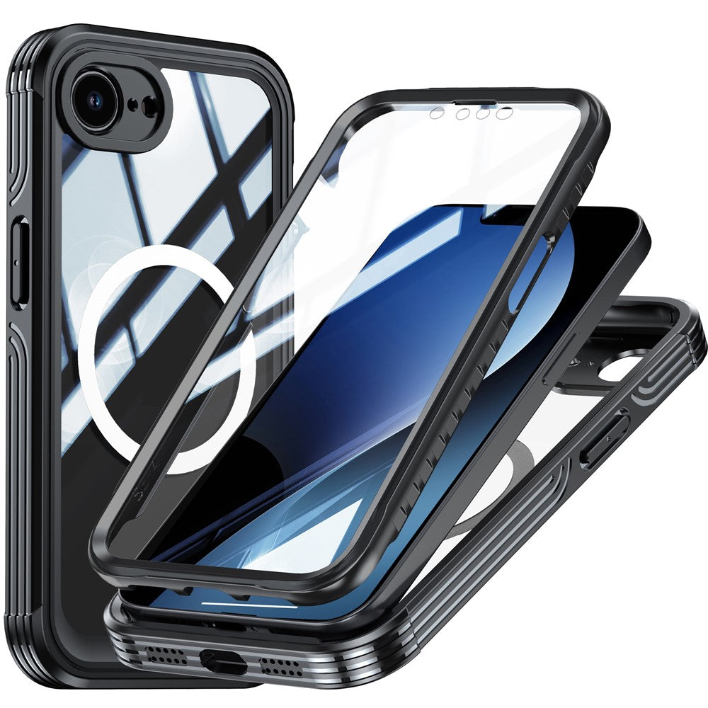 For iPhone 17e / 16e Compatible with MagSafe Case PC+TPU Phone Cover with Tempered Glass Screen Film