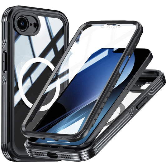 For iPhone 17e / 16e Compatible with MagSafe Case PC+TPU Phone Cover with Tempered Glass Screen Film