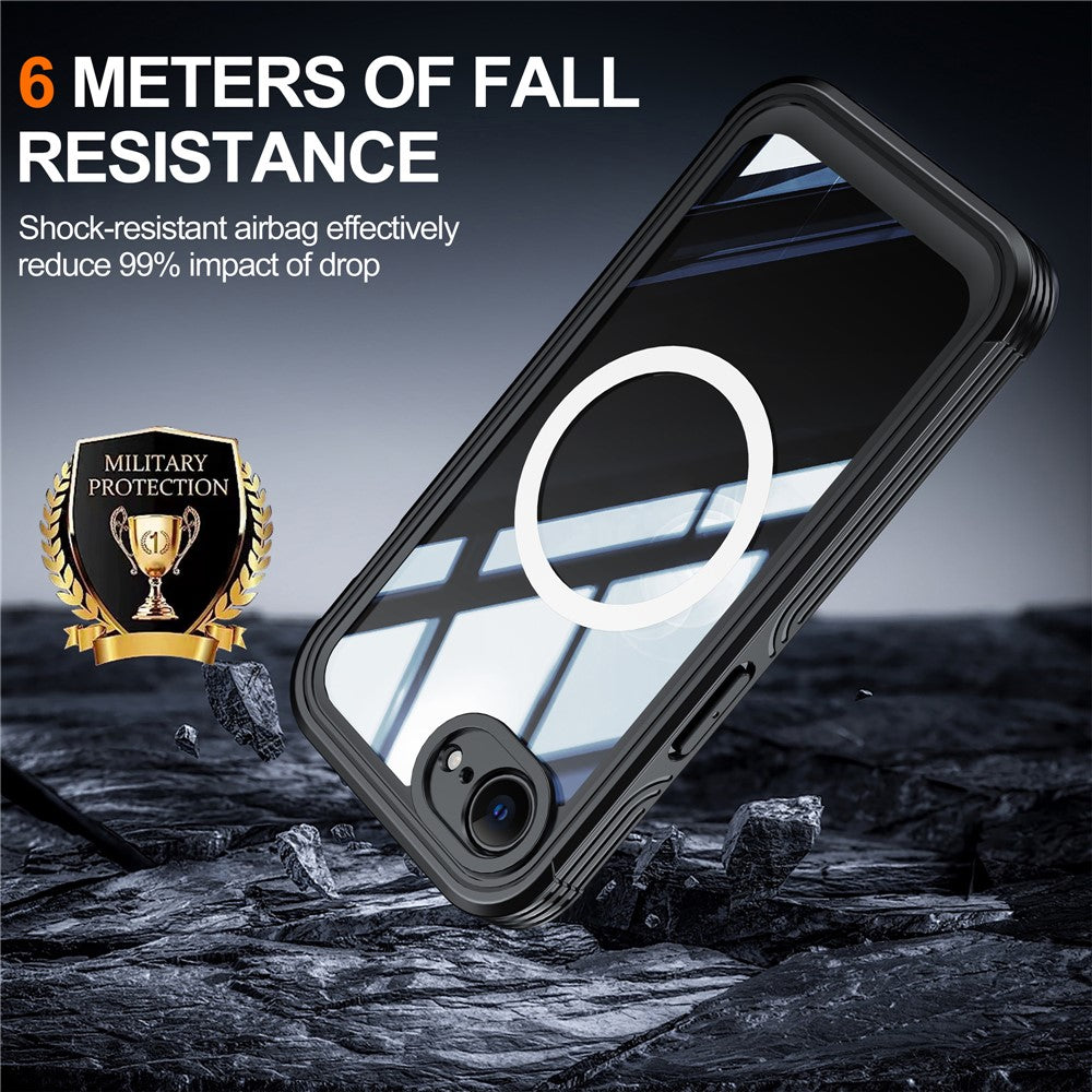 For iPhone 17e / 16e Compatible with MagSafe Case PC+TPU Phone Cover with Tempered Glass Screen Film