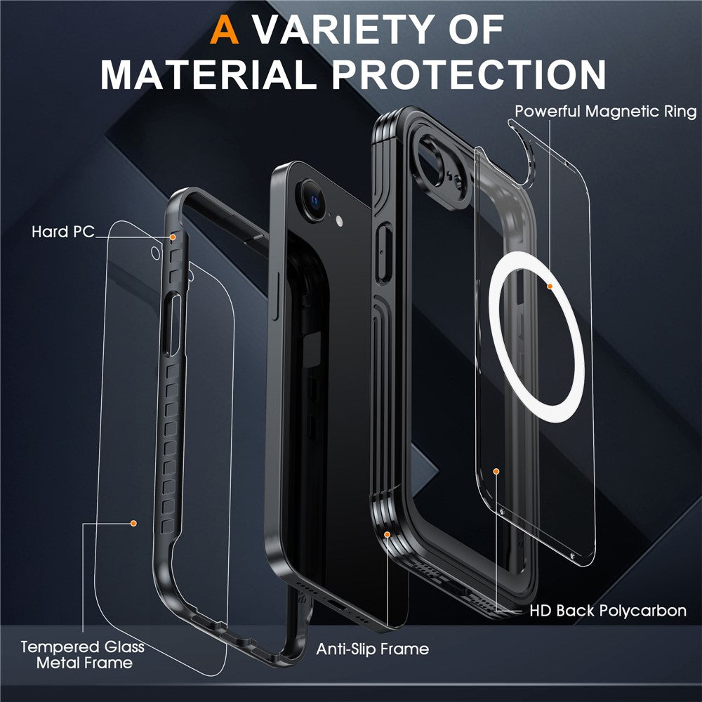 For iPhone 17e / 16e Compatible with MagSafe Case PC+TPU Phone Cover with Tempered Glass Screen Film