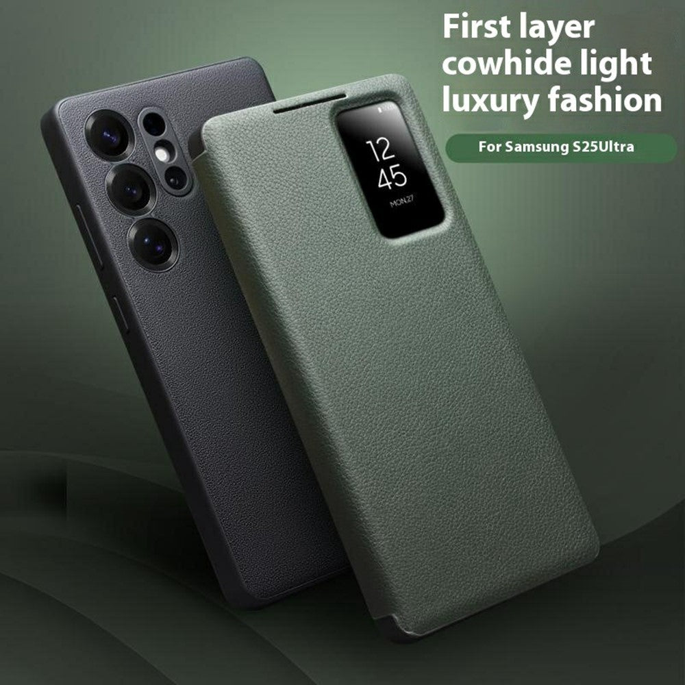 QIALINO Echtleder Flip Case mit Sichtfenster für Samsung Galaxy S25 Ultra