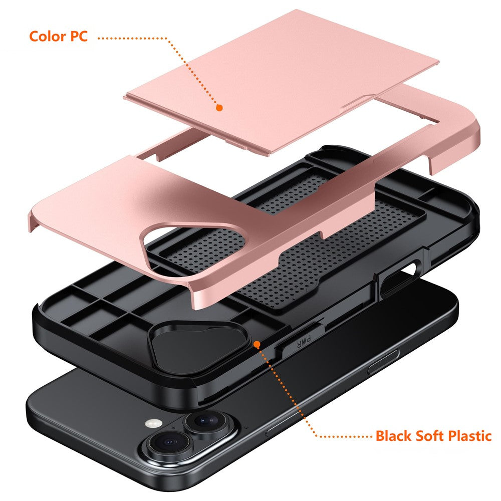 For iPhone 17 Case with Card Holder TPU + PC Phone Back Cover