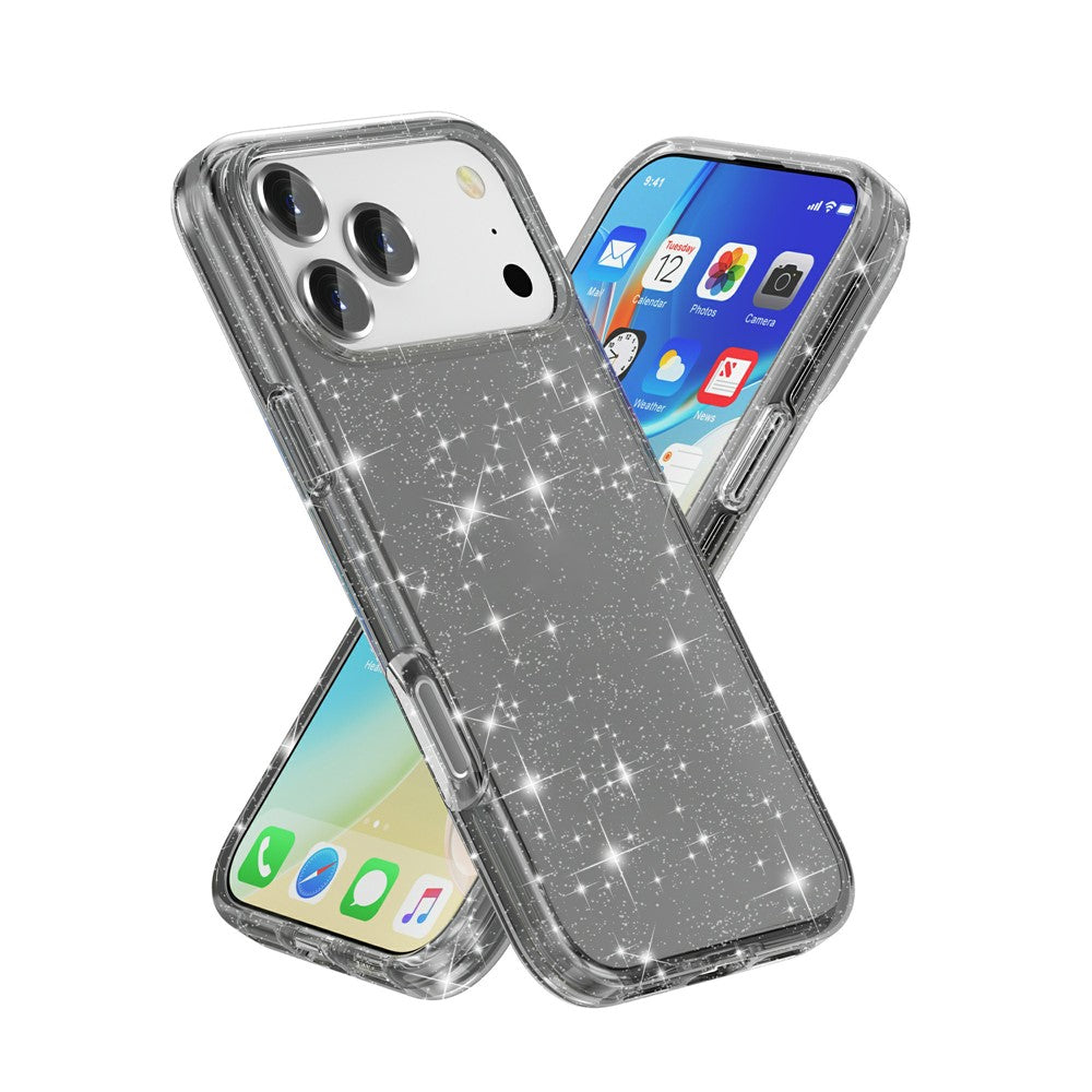 For iPhone 17 Pro Case Sparkly Powder Glitter Shiny Soft TPU + Hard PC Back Cover