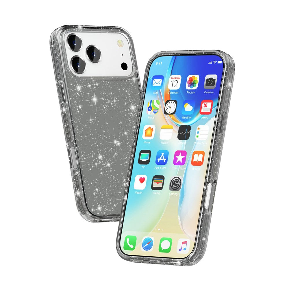 For iPhone 17 Pro Case Sparkly Powder Glitter Shiny Soft TPU + Hard PC Back Cover