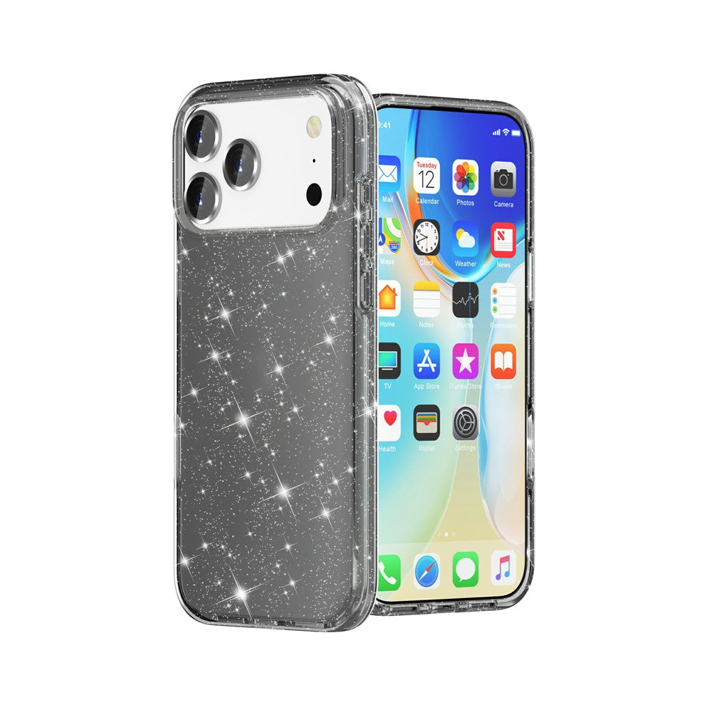 For iPhone 17 Pro Case Sparkly Powder Glitter Shiny Soft TPU + Hard PC Back Cover