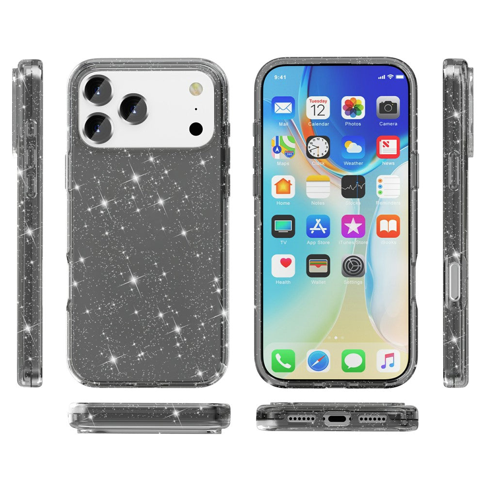 For iPhone 17 Pro Case Sparkly Powder Glitter Shiny Soft TPU + Hard PC Back Cover