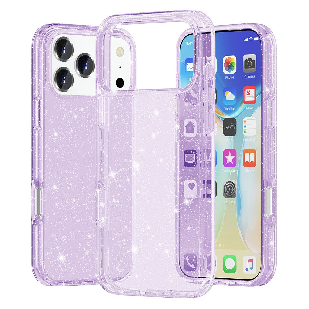 For iPhone 17 Pro Case Sparkly Powder Glitter Shiny Soft TPU + Hard PC Back Cover