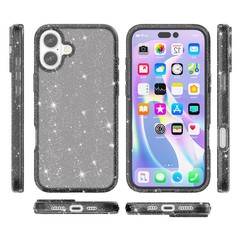For iPhone 17 Case Sparkly Powder Glitter Shiny Soft TPU + Hard PC Back Cover