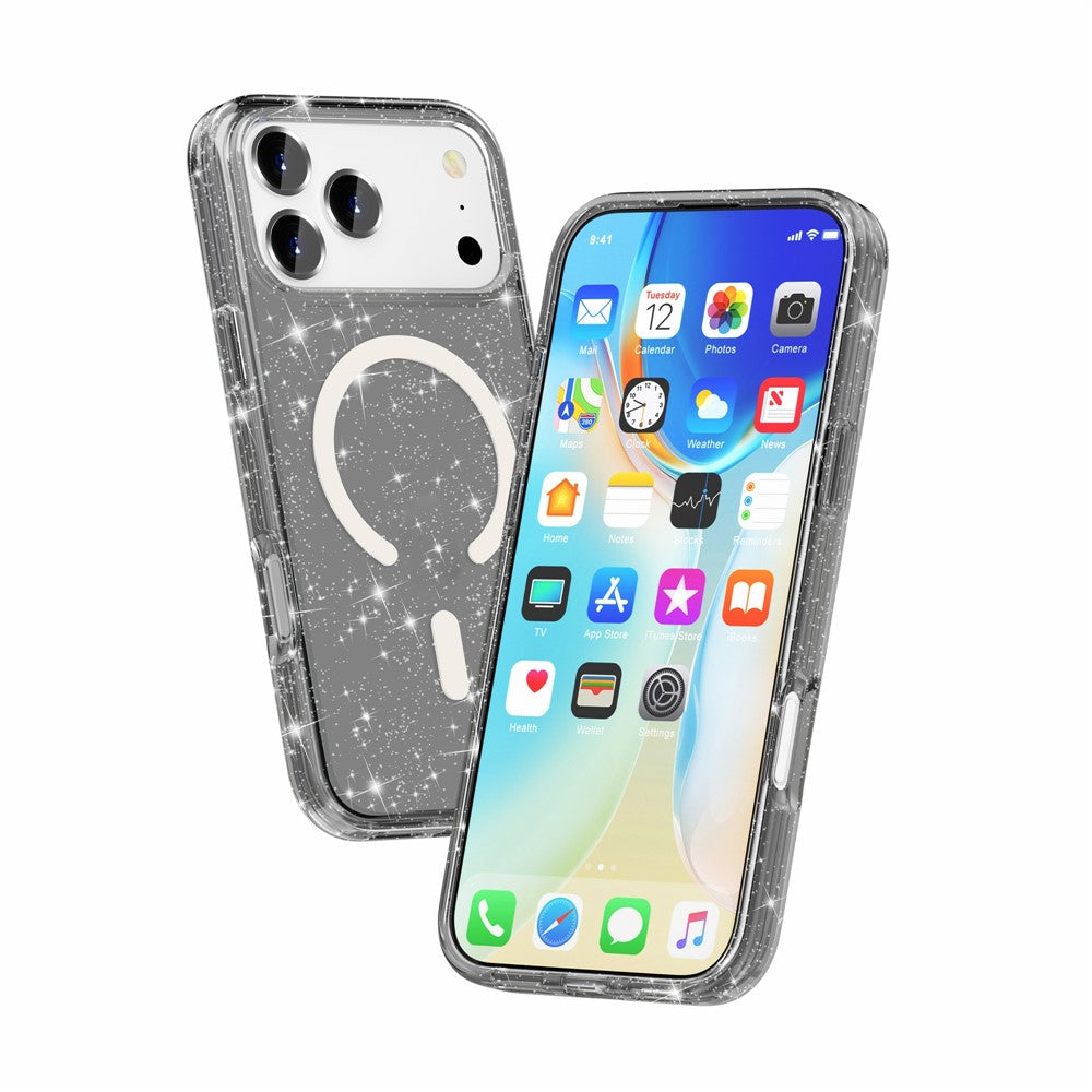 For iPhone 17 Pro Max Case Compatible with MagSafe Glitter Powder PC + TPU Phone Cover