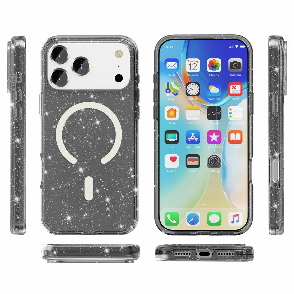 For iPhone 17 Pro Max Case Compatible with MagSafe Glitter Powder PC + TPU Phone Cover
