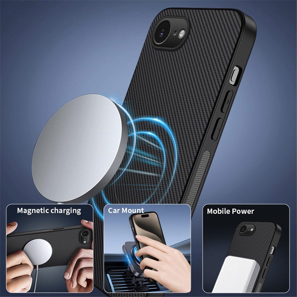 WANLONFENG iPhone 17e/16e Hülle mit MagSafe, Carbon-Optik PC TPU