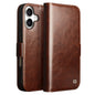 QIALINO For iPhone 17 Case with Card Holder Genuine Cow Leather Stand Phone Cover