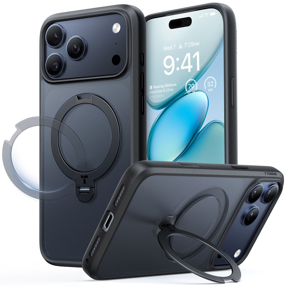 TORRAS Ostand Q3 Spin Series For iPhone 17 Pro Case Compatible with MagSafe Rotating Kickstand PC + TPU Phone Cover