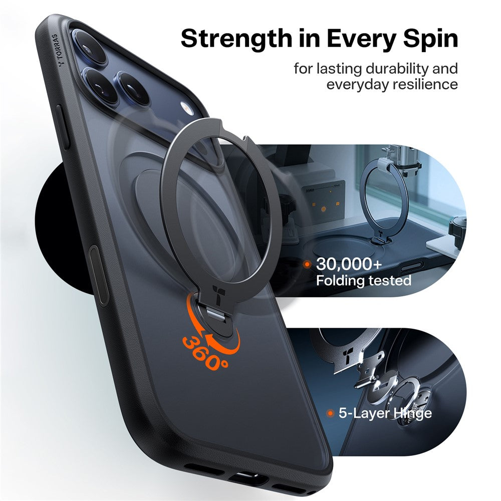 TORRAS Ostand Q3 Spin Series For iPhone 17 Pro Case Compatible with MagSafe Rotating Kickstand PC + TPU Phone Cover