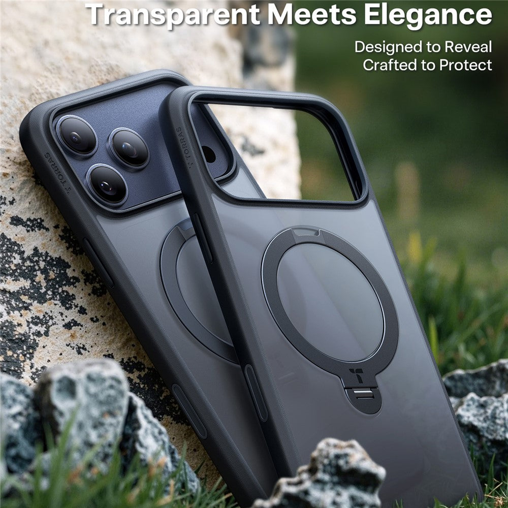 TORRAS Ostand Q3 Spin Series For iPhone 17 Pro Case Compatible with MagSafe Rotating Kickstand PC + TPU Phone Cover