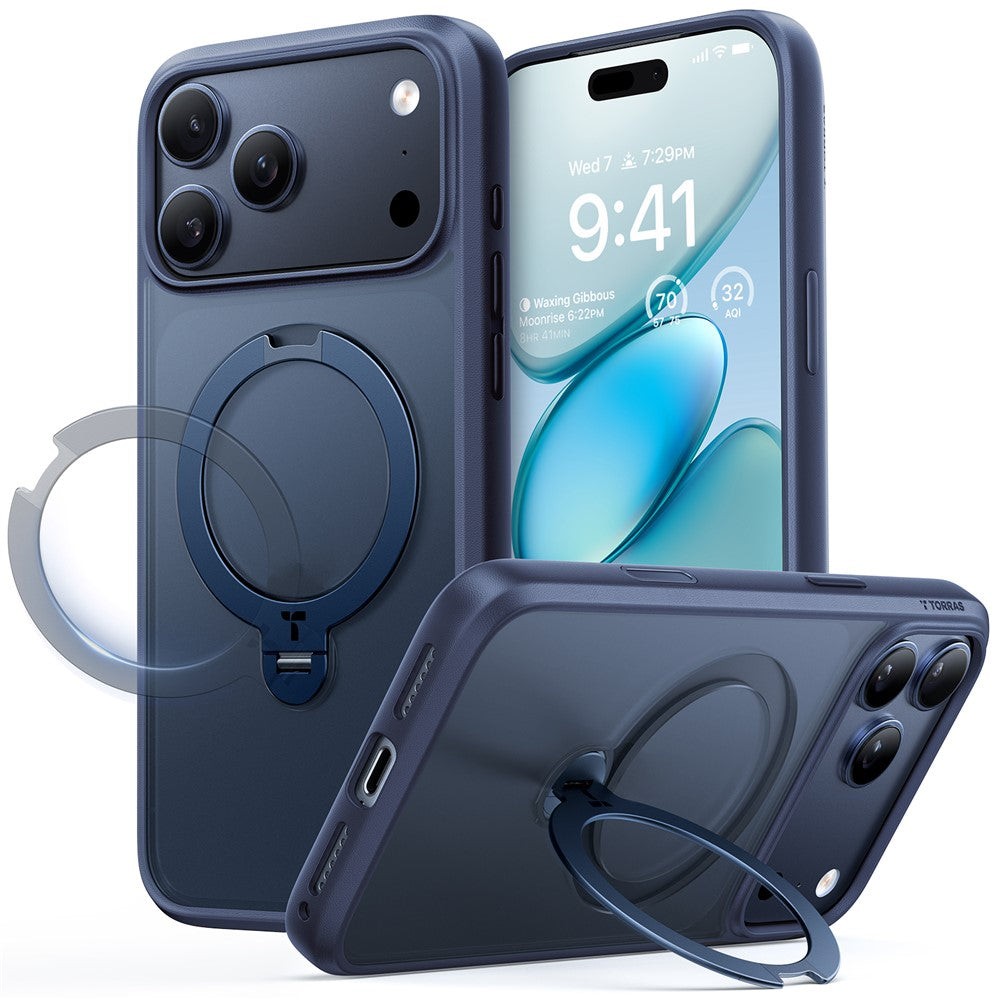 TORRAS Ostand Q3 Spin Series For iPhone 17 Pro Case Compatible with MagSafe Rotating Kickstand PC + TPU Phone Cover