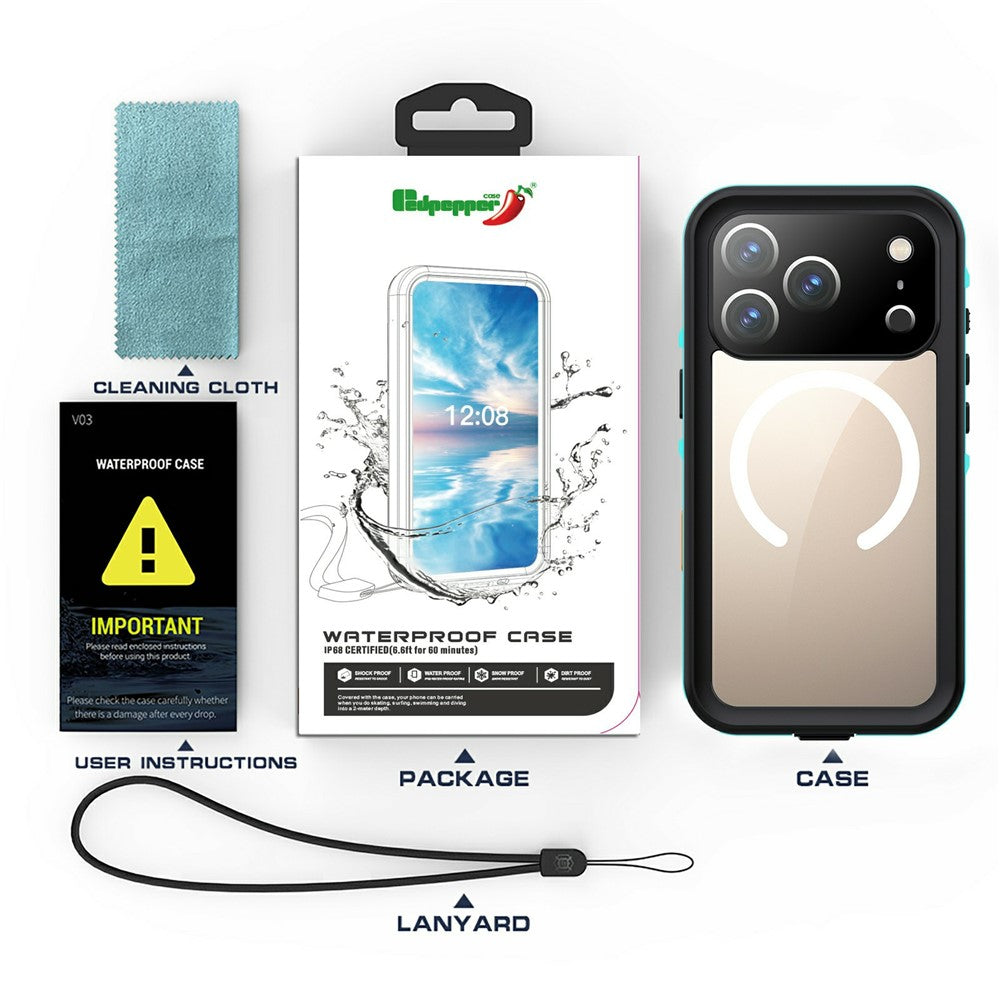 REDPEPPER Dot+ Series For iPhone 17 Pro Cellphone Case Compatible with MagSafe IP68 Waterproof Clear Back Phone Cover