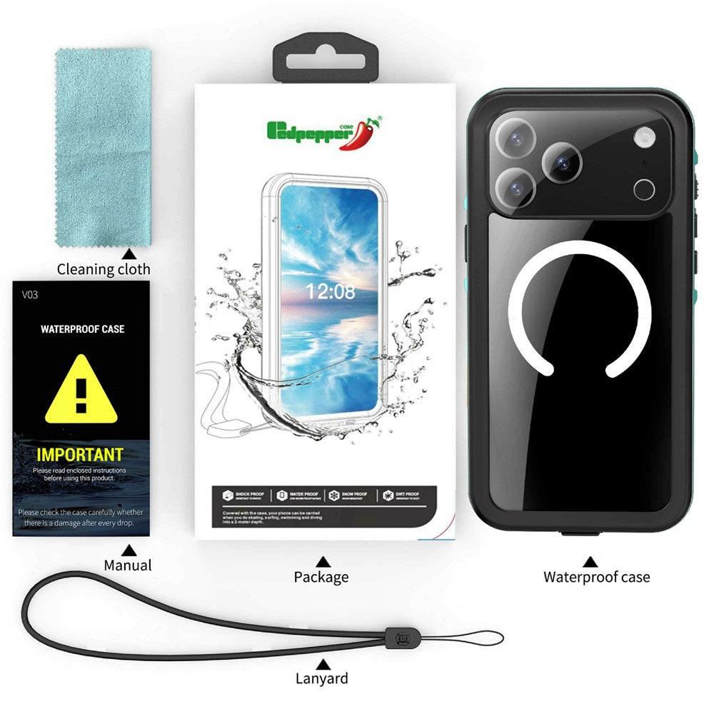 REDPEPPER Dot+ Series For iPhone 17 Pro Max Cellphone Case Compatible with MagSafe IP68 Waterproof Clear Back Phone Cover