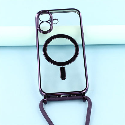 For iPhone 17 Case Compatible with MagSafe Electroplating Edge TPU Phone Cover with Shoulder Strap