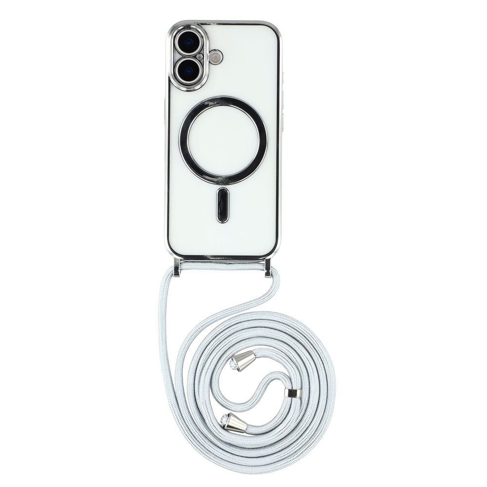 For iPhone 17 Case Compatible with MagSafe Electroplating Edge TPU Phone Cover with Shoulder Strap