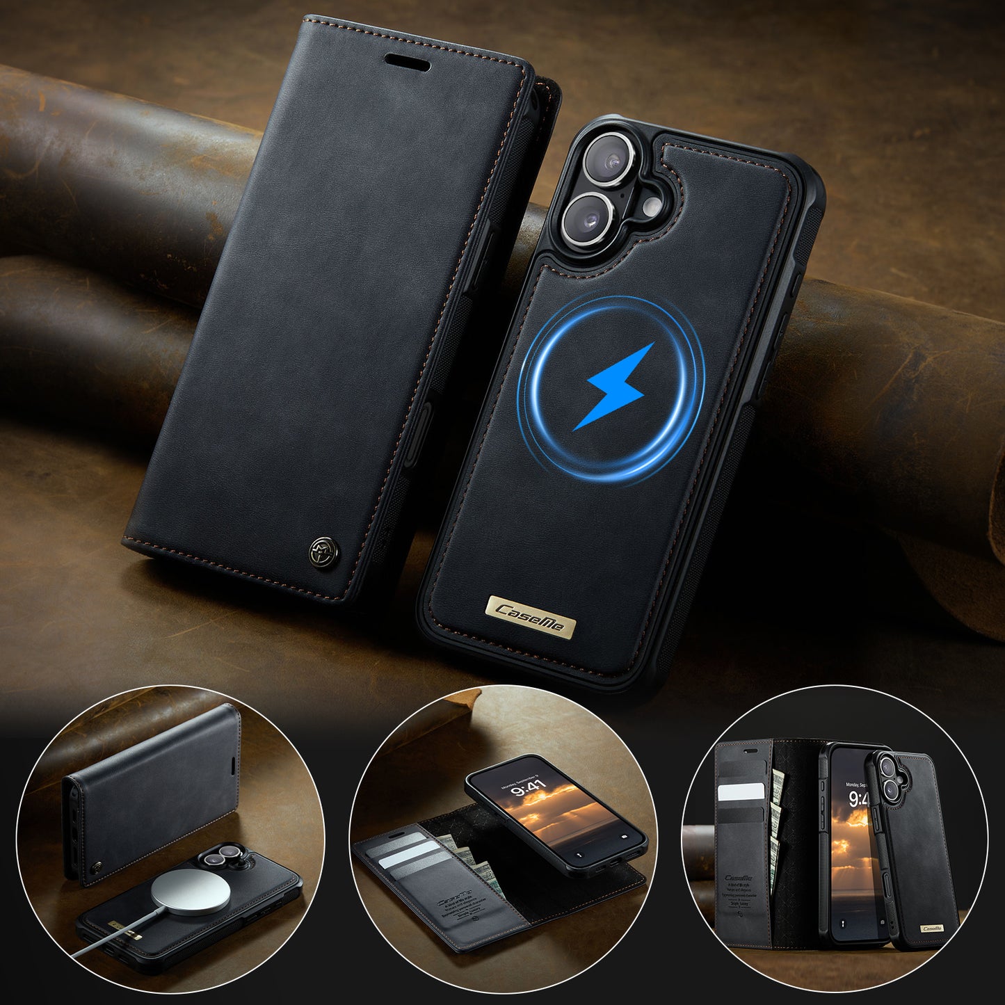 CASEME For iPhone 17 Case  C49 Compatible with MagSafe RFID Blocking Detachable Wallet Leather Phone Cover