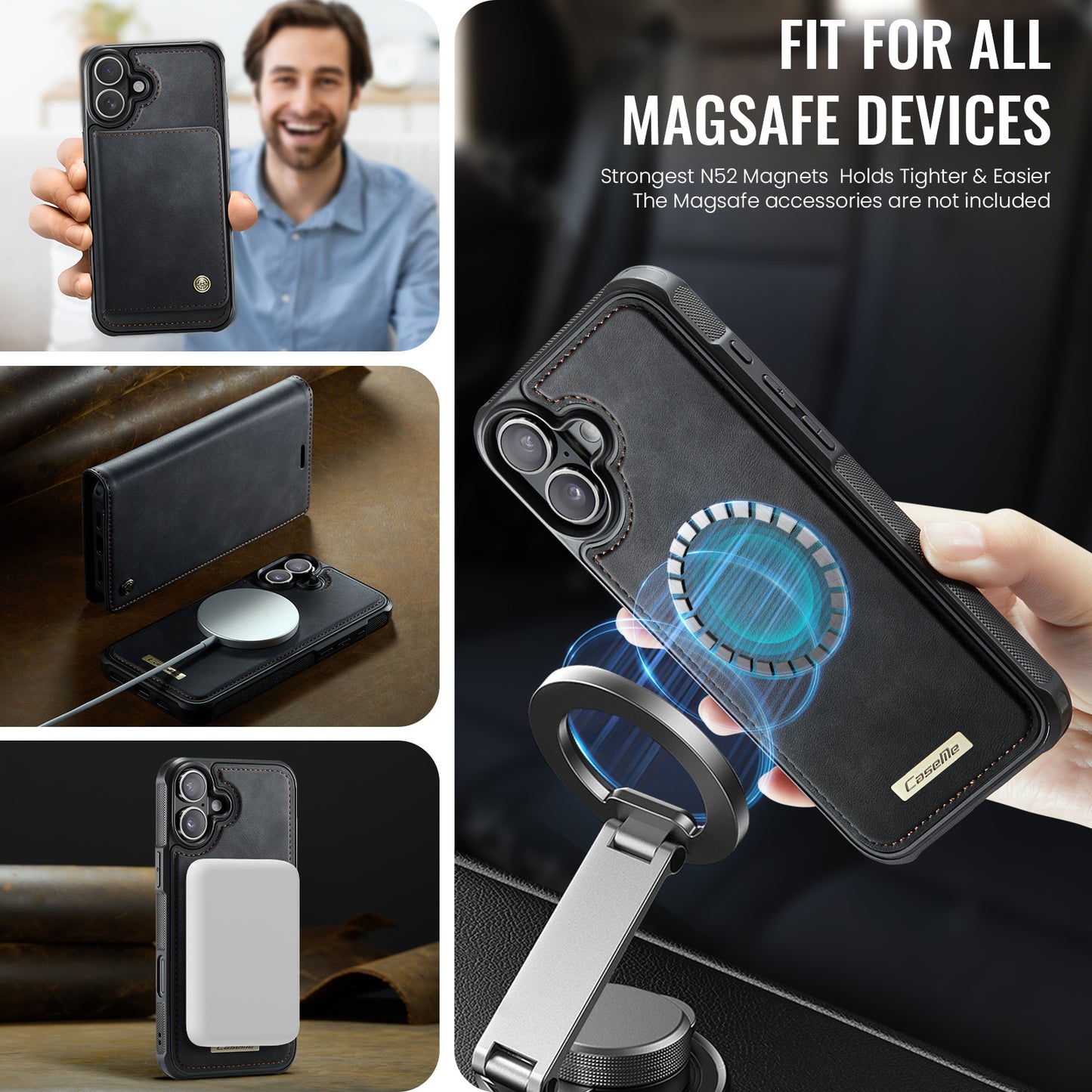 CASEME For iPhone 17 Case  C49 Compatible with MagSafe RFID Blocking Detachable Wallet Leather Phone Cover