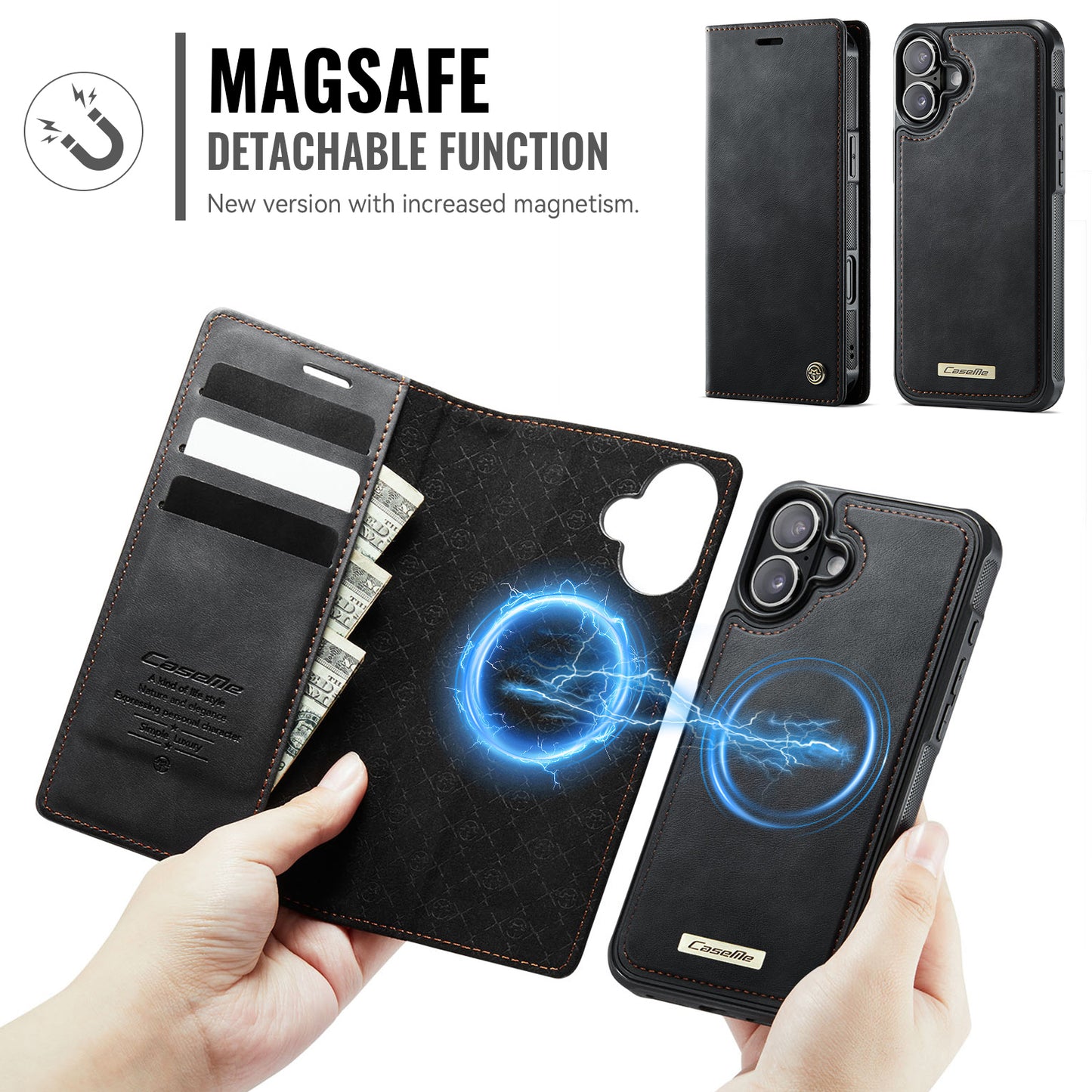CASEME For iPhone 17 Case  C49 Compatible with MagSafe RFID Blocking Detachable Wallet Leather Phone Cover