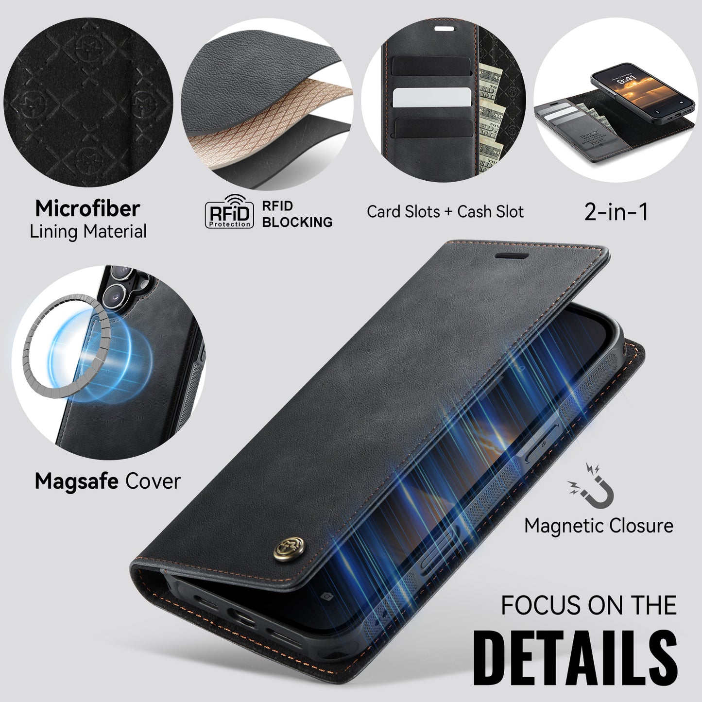 CASEME For iPhone 17 Case  C49 Compatible with MagSafe RFID Blocking Detachable Wallet Leather Phone Cover