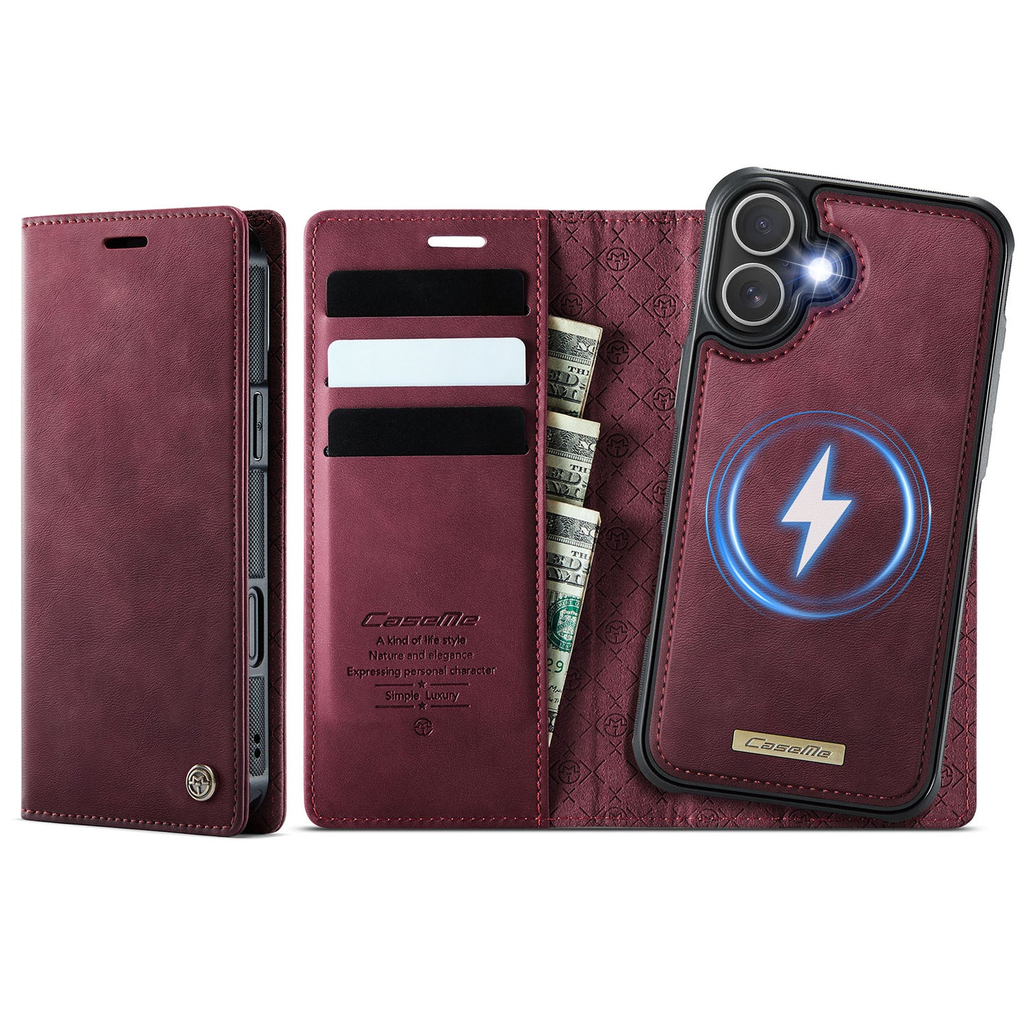 CASEME For iPhone 17 Case  C49 Compatible with MagSafe RFID Blocking Detachable Wallet Leather Phone Cover