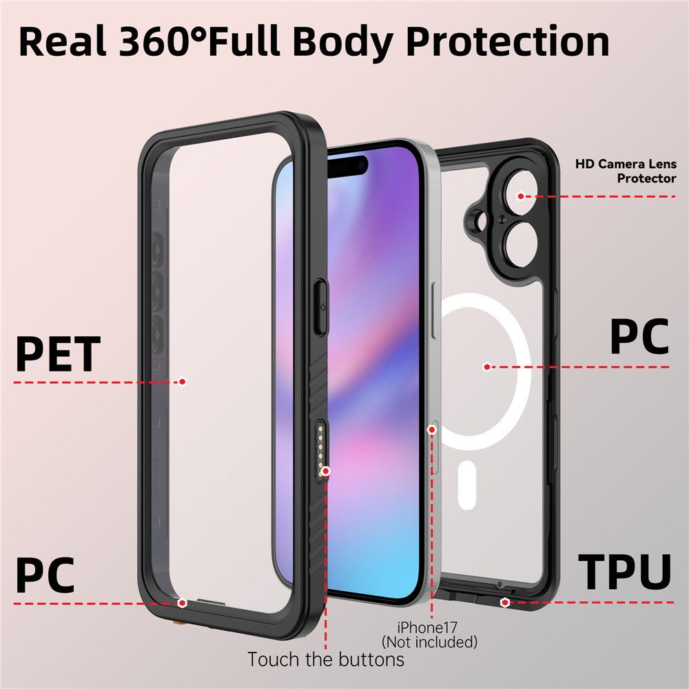 REDPEPPER FS / FM Series For iPhone 17 Clear Case Compatible with MagSafe PC TPU PET IP68 Waterproof Phone Cover