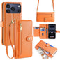For iPhone 17 Pro Leather Case Zipper Pocket Wallet Phone Cover with 2 Straps