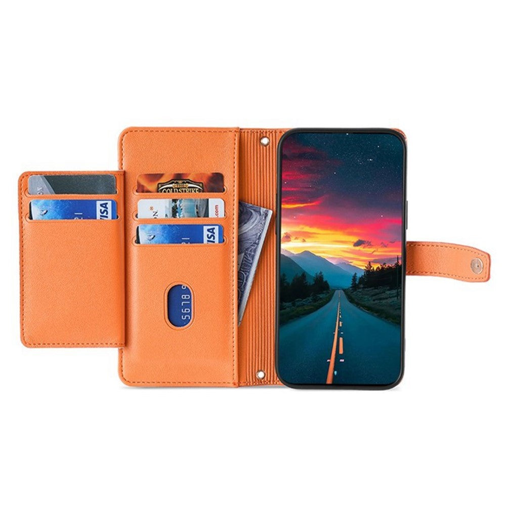 For iPhone 17 Pro Leather Case Zipper Pocket Wallet Phone Cover with 2 Straps