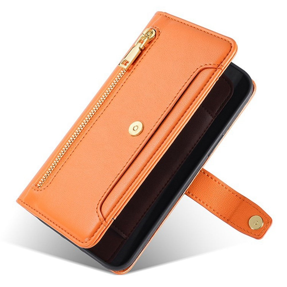 For iPhone 17 Pro Leather Case Zipper Pocket Wallet Phone Cover with 2 Straps