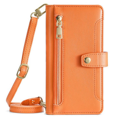 For iPhone 17 Pro Leather Case Zipper Pocket Wallet Phone Cover with 2 Straps