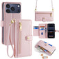 For iPhone 17 Pro Leather Case Zipper Pocket Wallet Phone Cover with 2 Straps