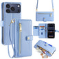 For iPhone 17 Pro Leather Case Zipper Pocket Wallet Phone Cover with 2 Straps