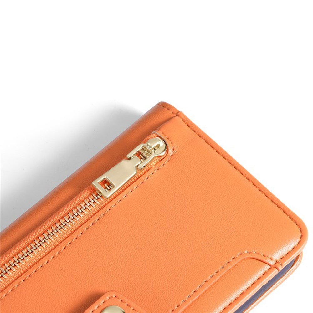 For iPhone 17 Pro Max Leather Case Zipper Pocket Wallet Phone Cover with 2 Straps