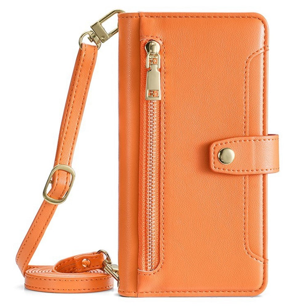 For iPhone 17 Pro Max Leather Case Zipper Pocket Wallet Phone Cover with 2 Straps