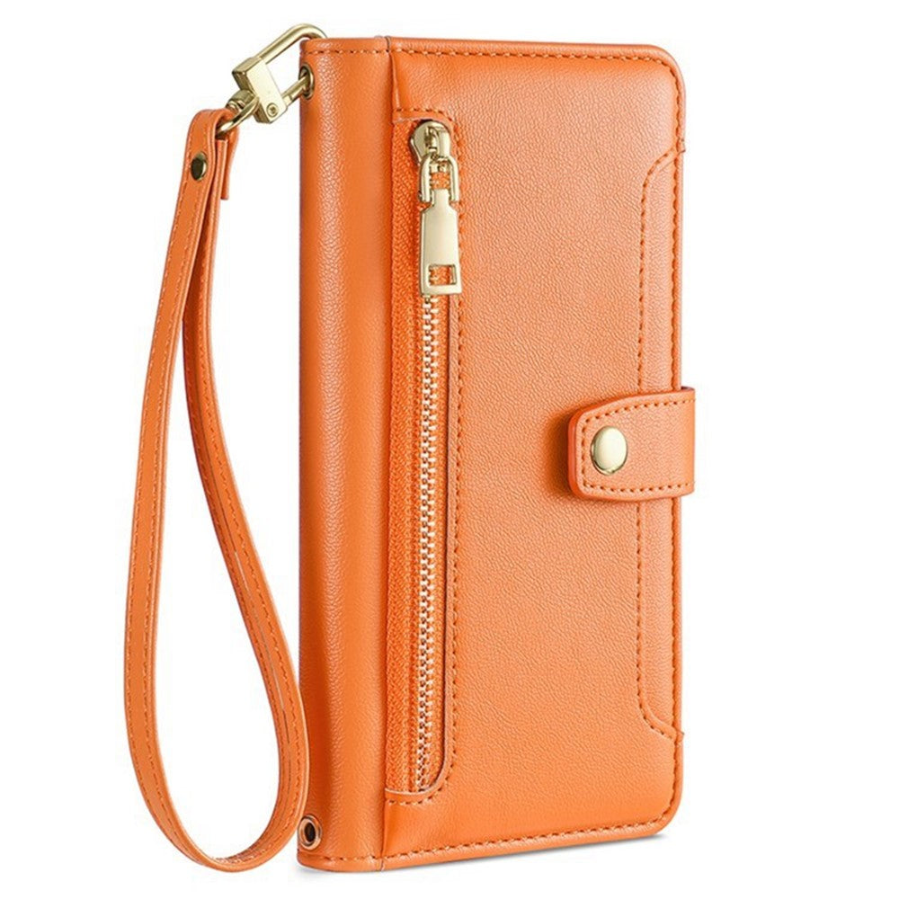 For iPhone 17 Pro Max Leather Case Zipper Pocket Wallet Phone Cover with 2 Straps