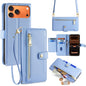For iPhone 17 Pro Max Leather Case Zipper Pocket Wallet Phone Cover with 2 Straps
