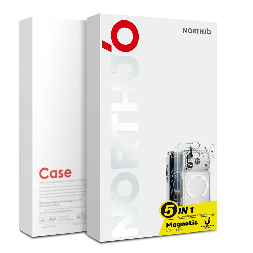 NORTHJO 5 in 1 Set for iPhone 17 Magnetic Case PC + TPU Phone Cover with 2 Front Screen Protector + 2 Lens Film